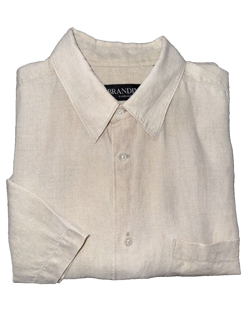 Brandini 100% Linen Shirt Mens M Oat Short Sleeve Button Up Relaxed Pocket
